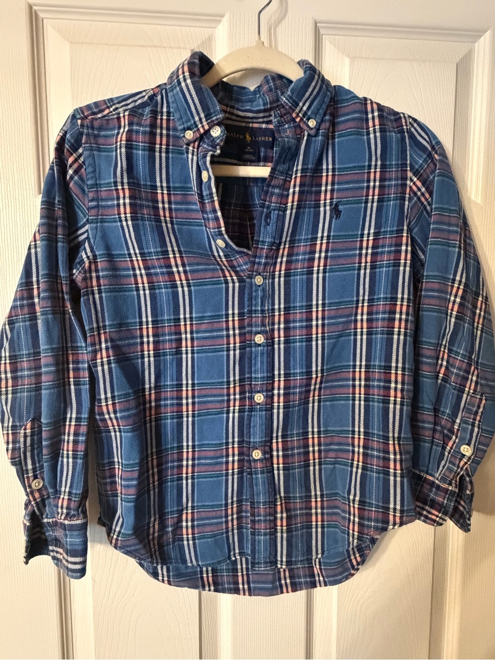 Ralph Lauren Boys Plaid Collared Long Sleeve Button-Up Shirt Blue Size M 10-12
